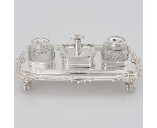 George III sterling silver inkstand, John Cramer, London, 1812