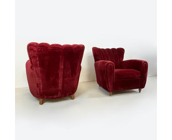 Pair of armchairs 1940 - burgundy velvet