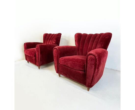 Pair of armchairs 1940 - burgundy velvet