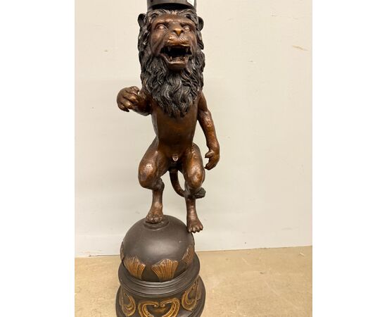 Antica scultura in bronzo, leone, '900, 82x30cm