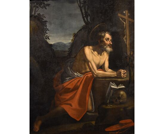 Saint Jerome penitent in the cave, Hendrick de Somer known as Enrico Fiammingo (Lokeren 1602 - Naples 1655)