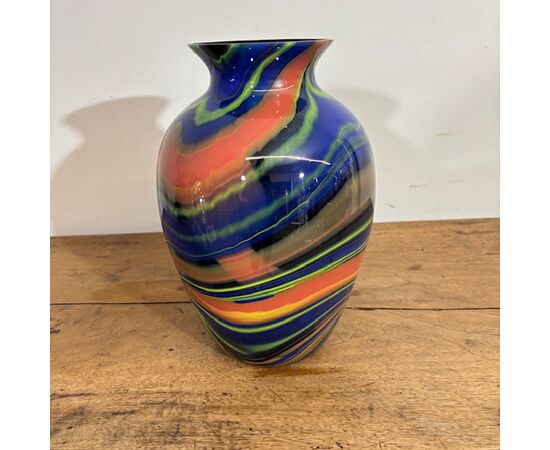Vaso in vetro Ottavio Missoni  - Arte Vetro Murano anni 80 firmato . Mod EOS  -  Posmoderno H 33 cm