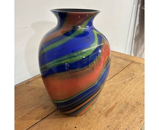 Vaso in vetro Ottavio Missoni  - Arte Vetro Murano anni 80 firmato . Mod EOS  -  Posmoderno H 33 cm