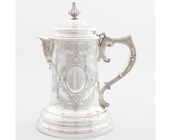 Sterling silver lidded ewer, vermeil silver interior, Queen Victoria, Samuel Smily Goldsmiths Alliance, London, 1868