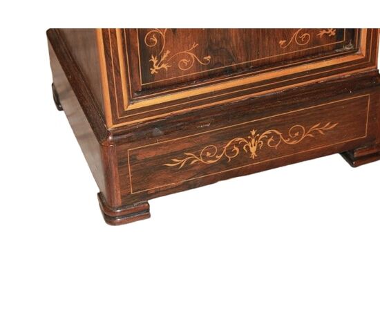 French Charles X style bedside table with marble top and inlays, 19th century