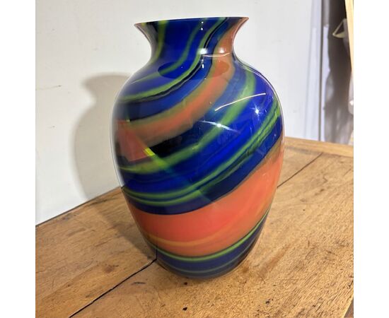 Vaso in vetro Ottavio Missoni  - Arte Vetro Murano anni 80 firmato . Mod EOS  -  Posmoderno H 33 cm