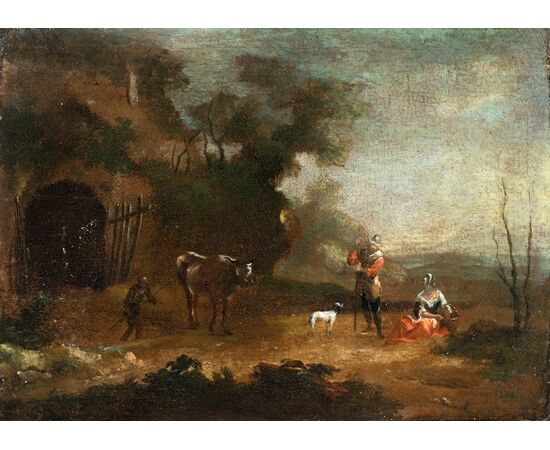 Italian painter (18th century) - Landscape with resting shepherds.