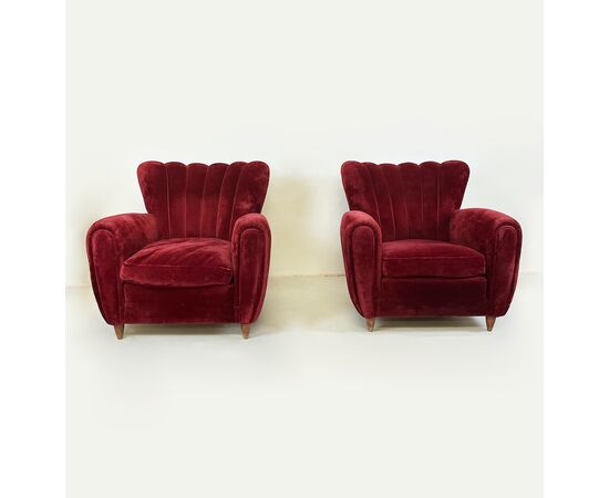 Pair of armchairs 1940 - burgundy velvet