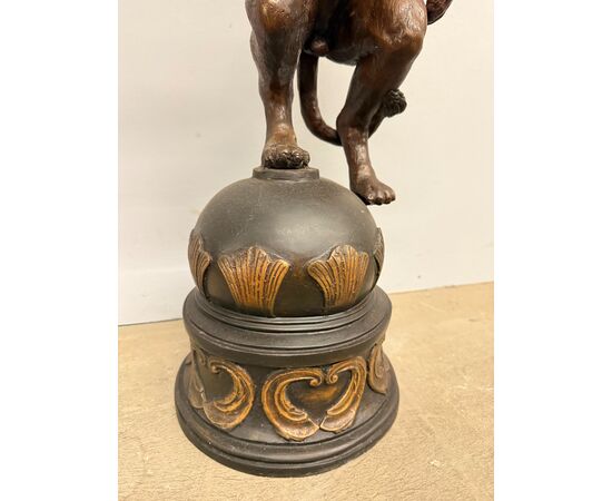 Antica scultura in bronzo, leone, '900, 82x30cm