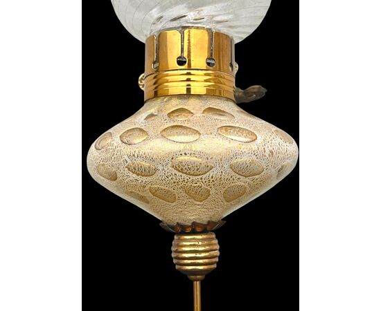 Heavy glass wall lamp with bubble inclusions, milk glass, and gold leaf. Salviati manufacture. Murano.