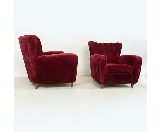 Pair of armchairs 1940 - burgundy velvet