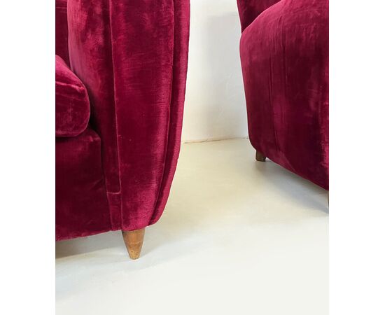Pair of armchairs 1940 - burgundy velvet