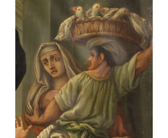 Italian painting oil on copper Expulsion of the merchants from the temple