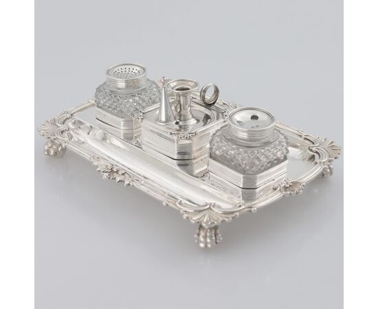 George III sterling silver inkstand, John Cramer, London, 1812