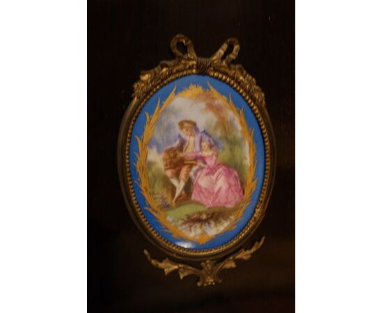 Rich French Ebony Servante sideboard with 19th-century Louis XV style Sevres porcelain medallions