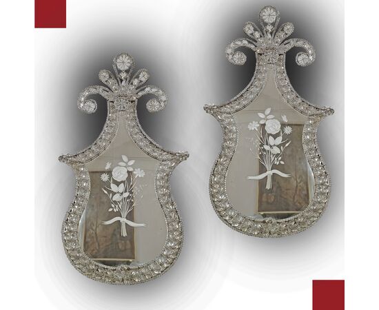 PAIR OF NEOCLASSICAL MIRRORS WITH CRYSTALS, LATE 18TH CENTURY