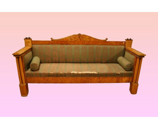 Divano svedese del 1800 stile Biedermeier in legno di betulla e noce