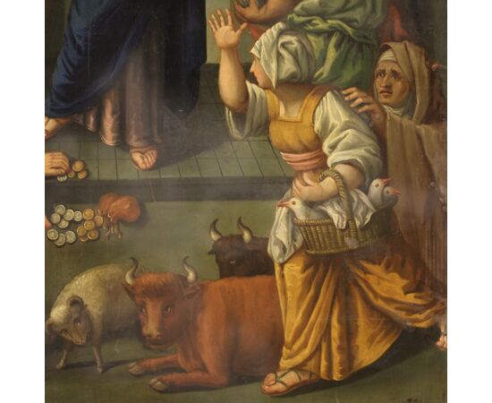 Italian painting oil on copper Expulsion of the merchants from the temple