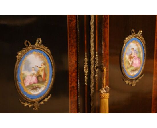 Rich French Ebony Servante sideboard with 19th-century Louis XV style Sevres porcelain medallions