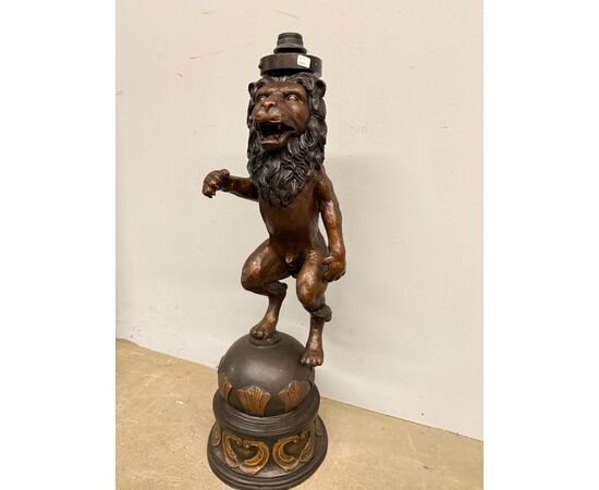 Antica scultura in bronzo, leone, '900, 82x30cm