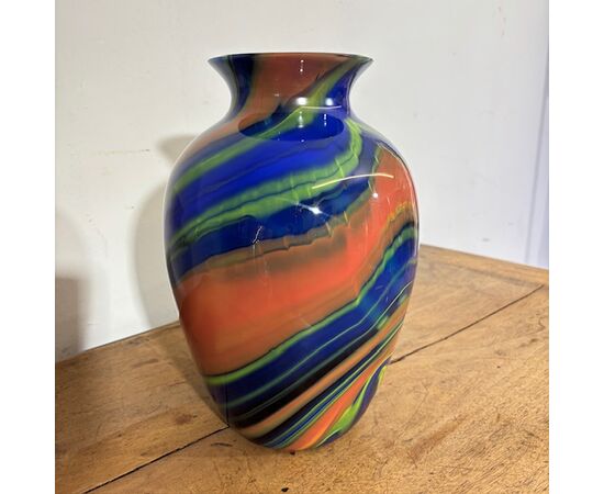 Vaso in vetro Ottavio Missoni  - Arte Vetro Murano anni 80 firmato . Mod EOS  -  Posmoderno H 33 cm