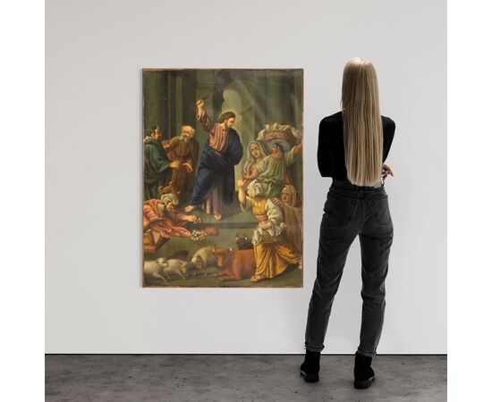 Italian painting oil on copper Expulsion of the merchants from the temple