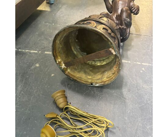 Antica scultura in bronzo, leone, '900, 82x30cm