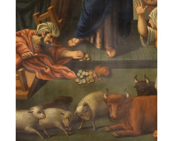 Italian painting oil on copper Expulsion of the merchants from the temple