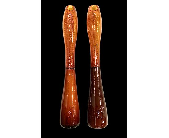 Pair of large 'incalmo' glass vases. Salviati, Murano.