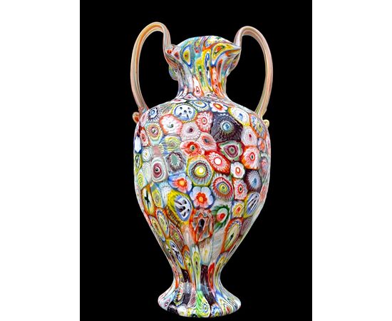 Large vase with 'giant murrine' with two handles. A.Ve.M. Murano