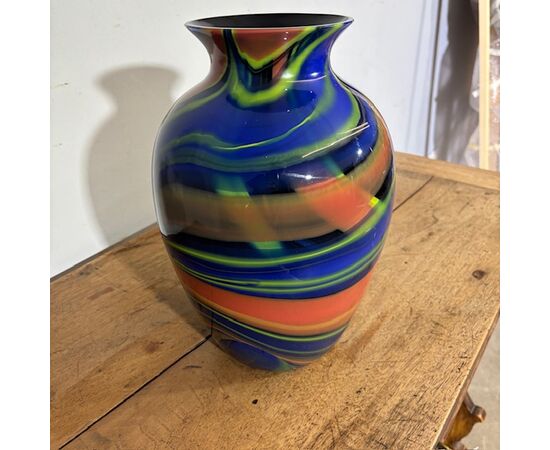 Vaso in vetro Ottavio Missoni  - Arte Vetro Murano anni 80 firmato . Mod EOS  -  Posmoderno H 33 cm