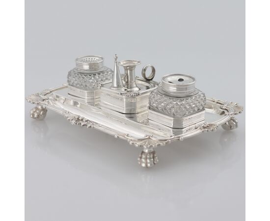 George III sterling silver inkstand, John Cramer, London, 1812
