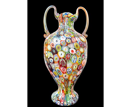 Large vase with 'giant murrine' with two handles. A.Ve.M. Murano