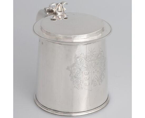 Charles II Sterling Silver Tankard, Silversmith AL, London, 1676