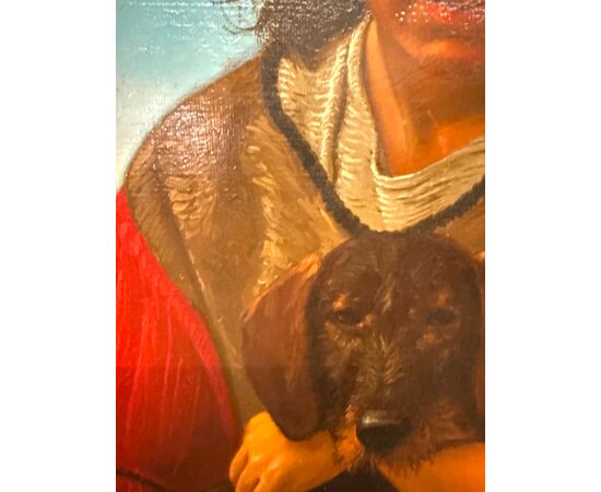 Olio su tela, ragazza e cagnolino 1987 Giancarlo Pignataro, 98x82cm