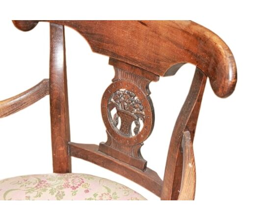Gruppo di 4 poltrone rustiche francesi di fine 1800 in legno di noce
