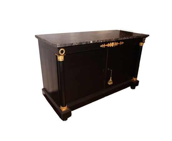 Antique French Empire style sideboard, black lacquered, 1800s, restored