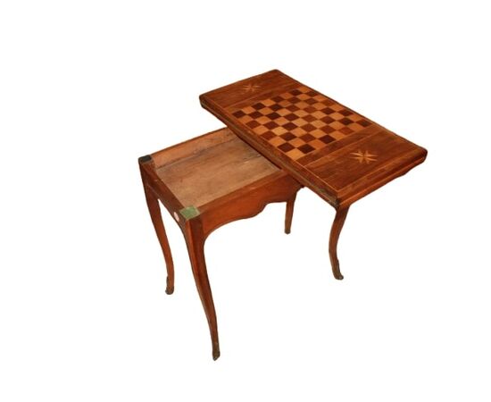 Tavolino da gioco francese Stile Luigi XV in legno di noce 1800