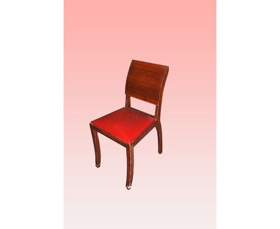 Set of 6 Italian Deco-style chairs in rosewood and leather seat