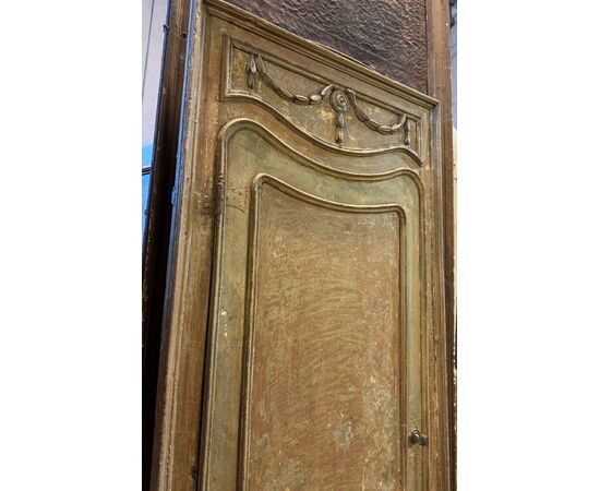 PTL694 - Stripped wooden door, with frame, 18th century, opening cm W 85 x H 209