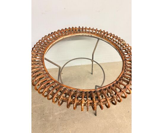 Tavolinetto da salotto Bonacina in bamboo e ferro anni '50, 58x47cm