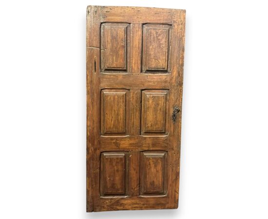 PTI764 - Antique walnut door, with six carved panels, 18th century, dimensions cm W 92 x H 195