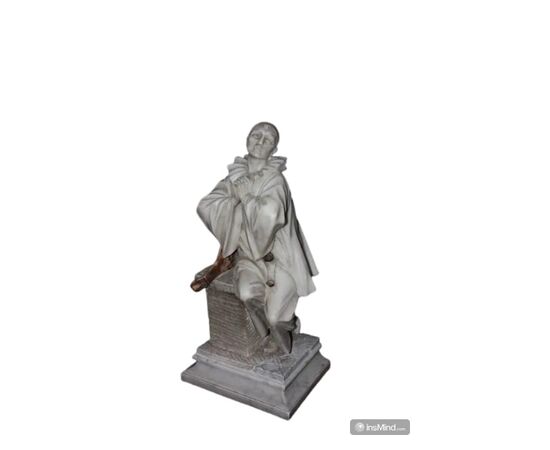 Straordinaria Scultura Francese del XIX secolo: Pierrot in una Toccante Ode alla Luna