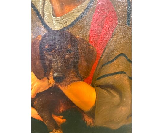 Olio su tela, ragazza e cagnolino 1987 Giancarlo Pignataro, 98x82cm