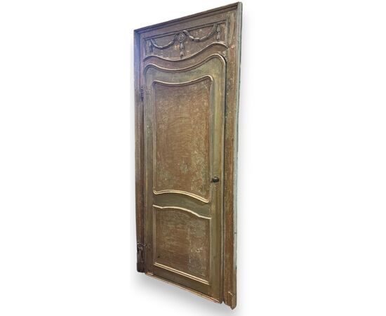 PTL694 - Stripped wooden door, with frame, 18th century, opening cm W 85 x H 209