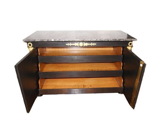 Antique French Empire style sideboard, black lacquered, 1800s, restored