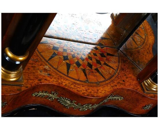 Antique 1800s Biedermeier wooden table clock with inlays