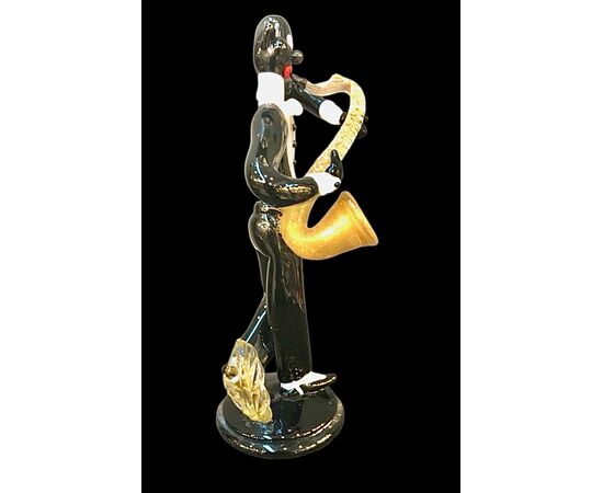 Blown glass figure, jazz musician, Seguso manufacture, Murano