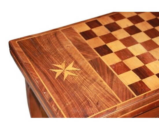 Tavolino da gioco francese Stile Luigi XV in legno di noce 1800