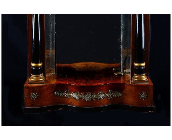 Antique 1800s Biedermeier wooden table clock with inlays
